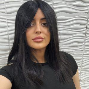 Silk base Wig 14” natural untreated colour styled with fringe