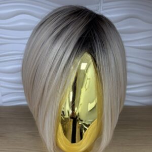Rooted blonde concave bob synthetic wig