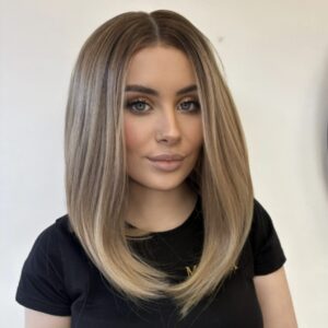 12” rooted blonde concave bob premium synthetic wig